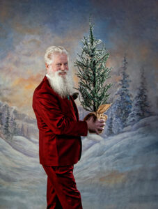 Santa Boe from St. Paul and Minneapolis, Minnesota or Twin Cities metro area as a modern, trendy, hipster, tailored GQ Santa Claus.
